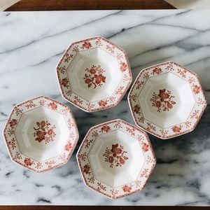 VINTAGE | Ironstone Berry Bowls Hexagonal Red White Transfer Ware Japan